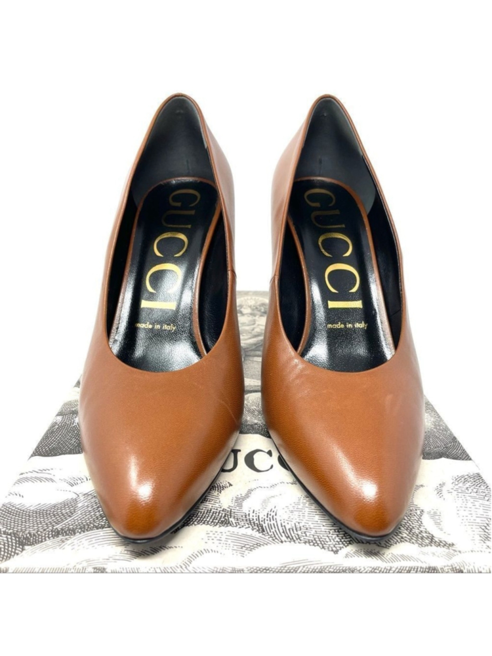 NEW Authentic Gucci Brown Vamp High Heel Leather Pumps 38.5 - Picture 6 of 10